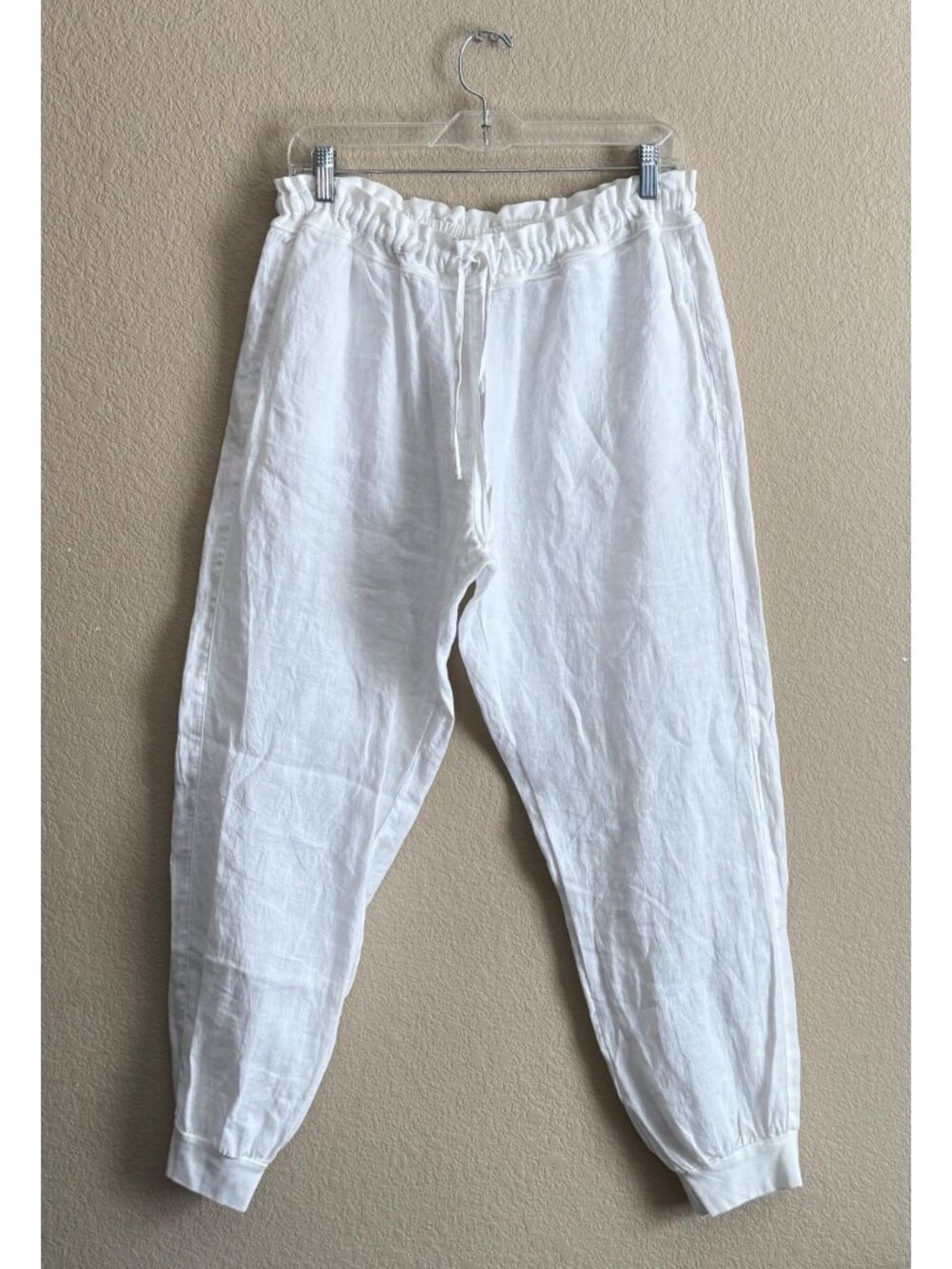 Fresh Laundry Women's Linen Drawstring Pull On Pants White Lightweight Coastal